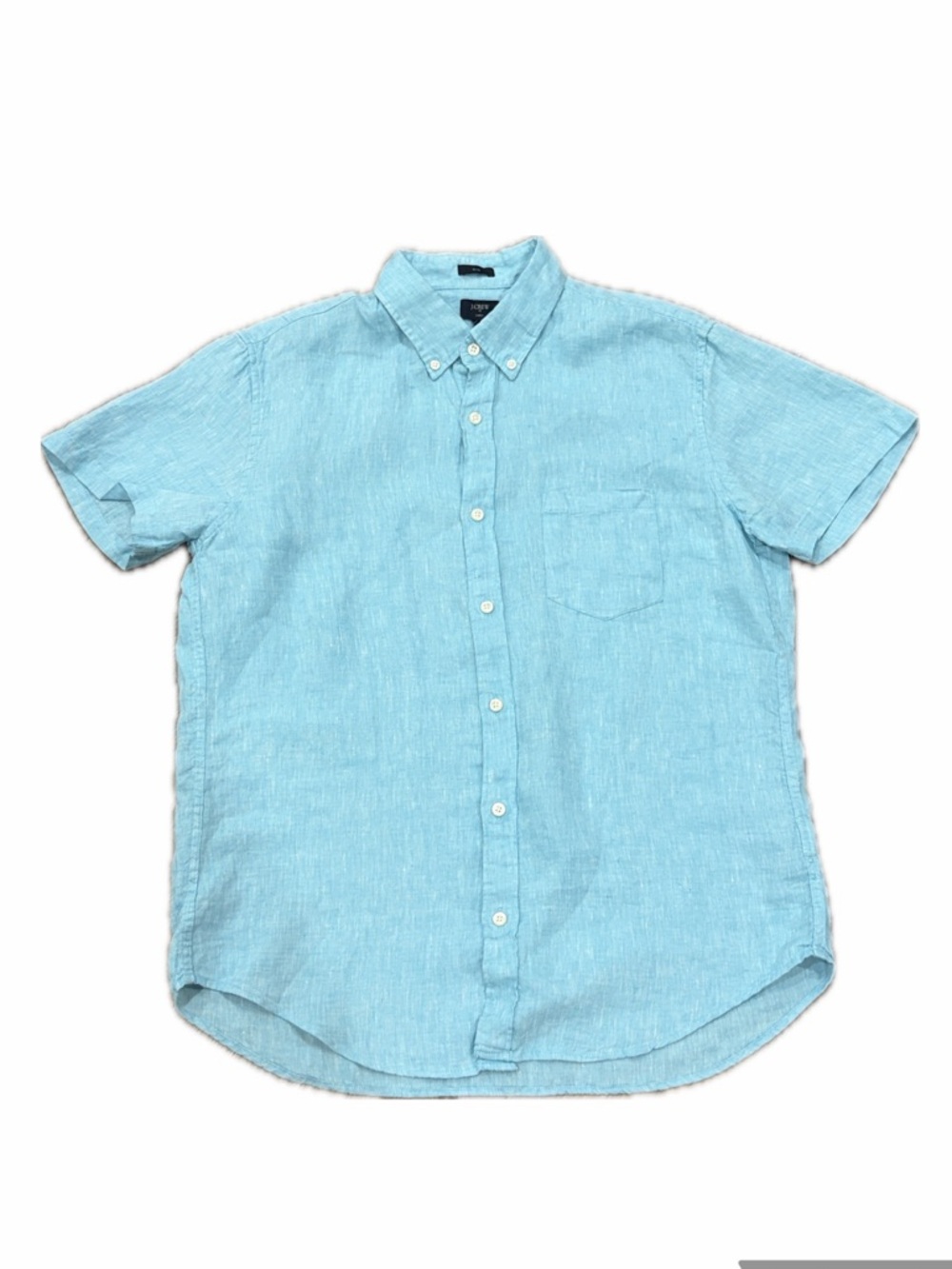 J.Crew Factory Linen Slim Short Sleeve Button Down Shirt Size L Coastal Preppy